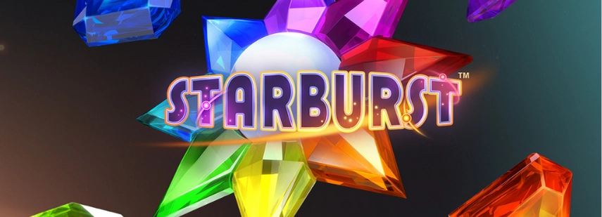 Das Starburst Spielautomaten-Logo, mit bunten Edelsteinen und dem Spieltitel.