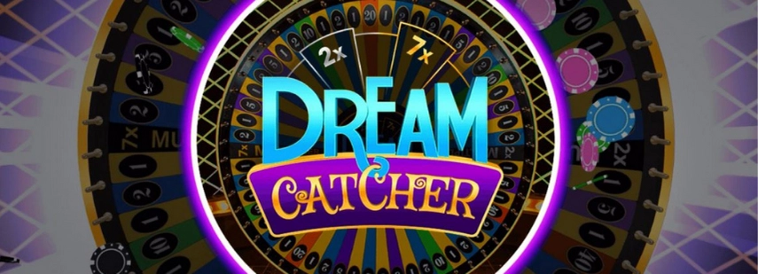 Das Dream Catcher-Spiel-Logo, mit einem bunten Rad und Multiplikatoren.