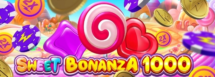 Süße Bonanza 1000 Spielautomaten mit bunten Früchten und aufregenden Gewinnmöglichkeiten auf dem Bildschirm.