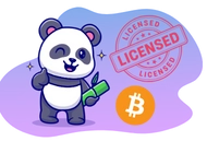 Cartoon Panda mit Bambus und Bitcoin-Symbol, 