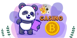 Panda mit Spielkarten, Smartphone und Bitcoin.