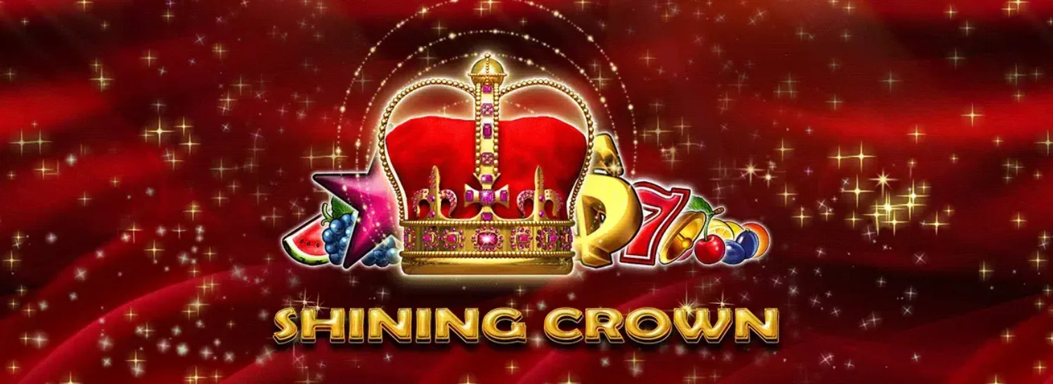 A gold crown with jewels on a red background with stars. The text "SHINING CROWN" is displayed below.