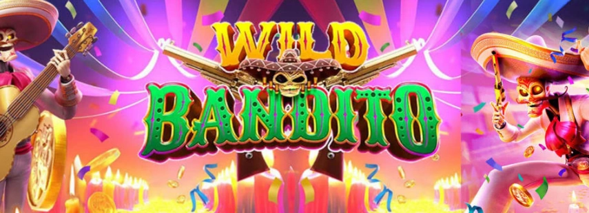 Wild Bandito slot game logo with colorful graphics and a festive theme.