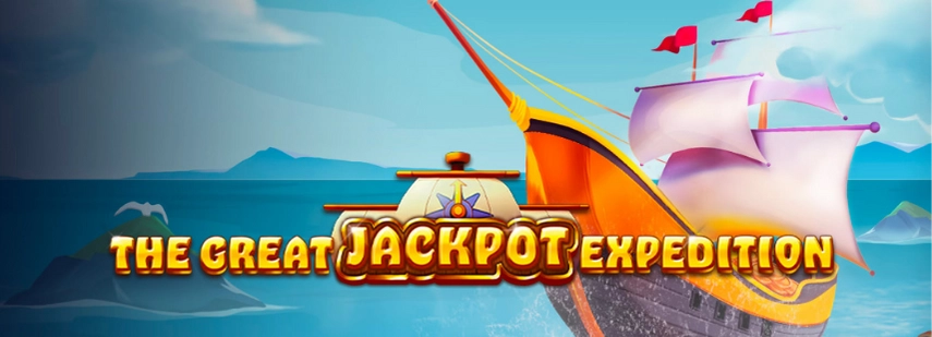 The Great Jackpot Expedition logo with a sailing ship and a treasure chest, suggesting an adventurous online slot game.