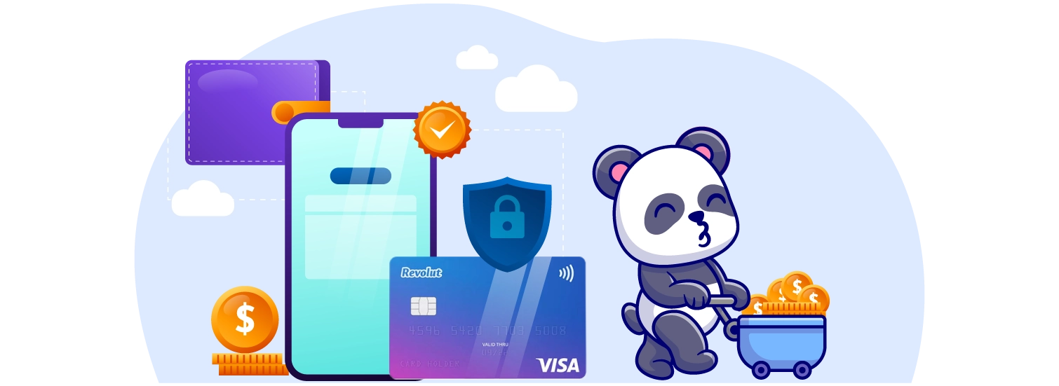 Security symbols and a cartoon panda