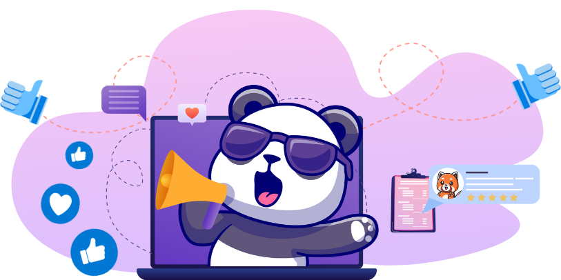 A cartoon panda making an announcement with sunglasses.