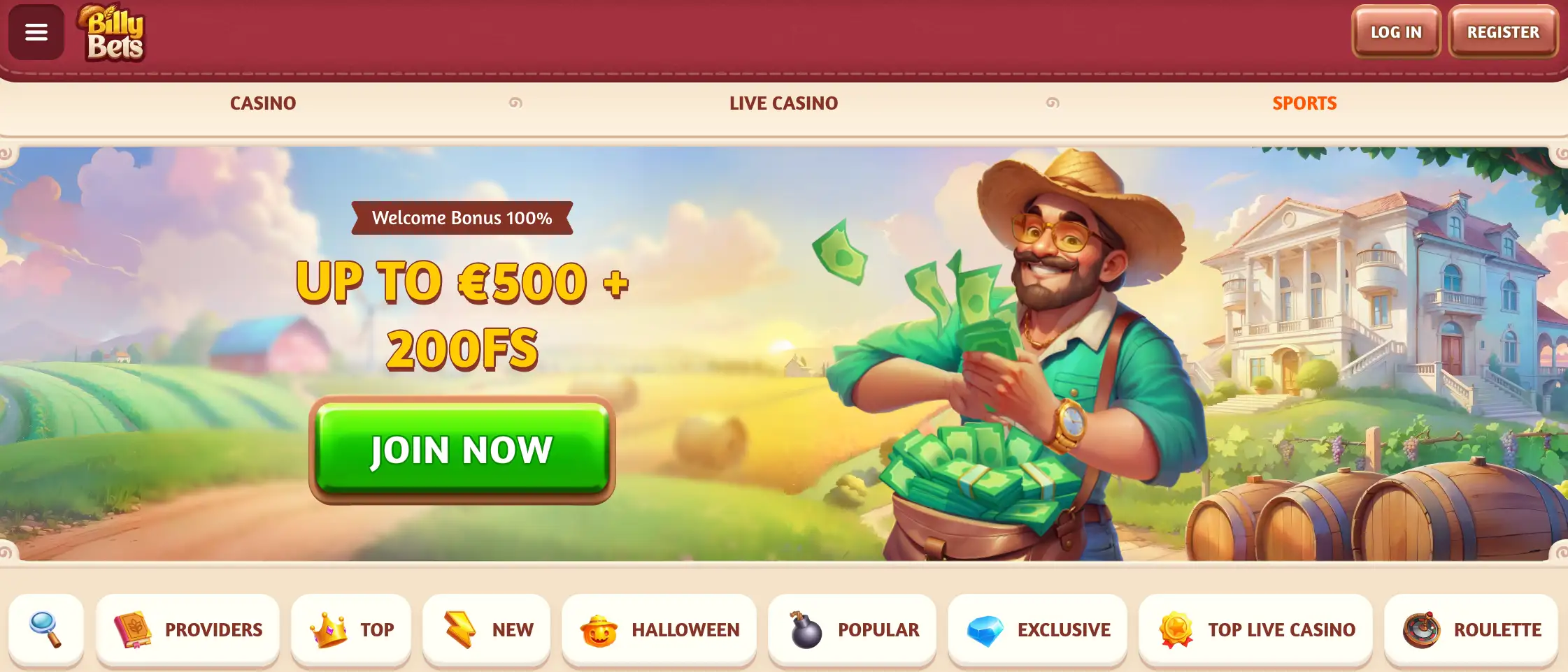 Billybets Casino Homepage