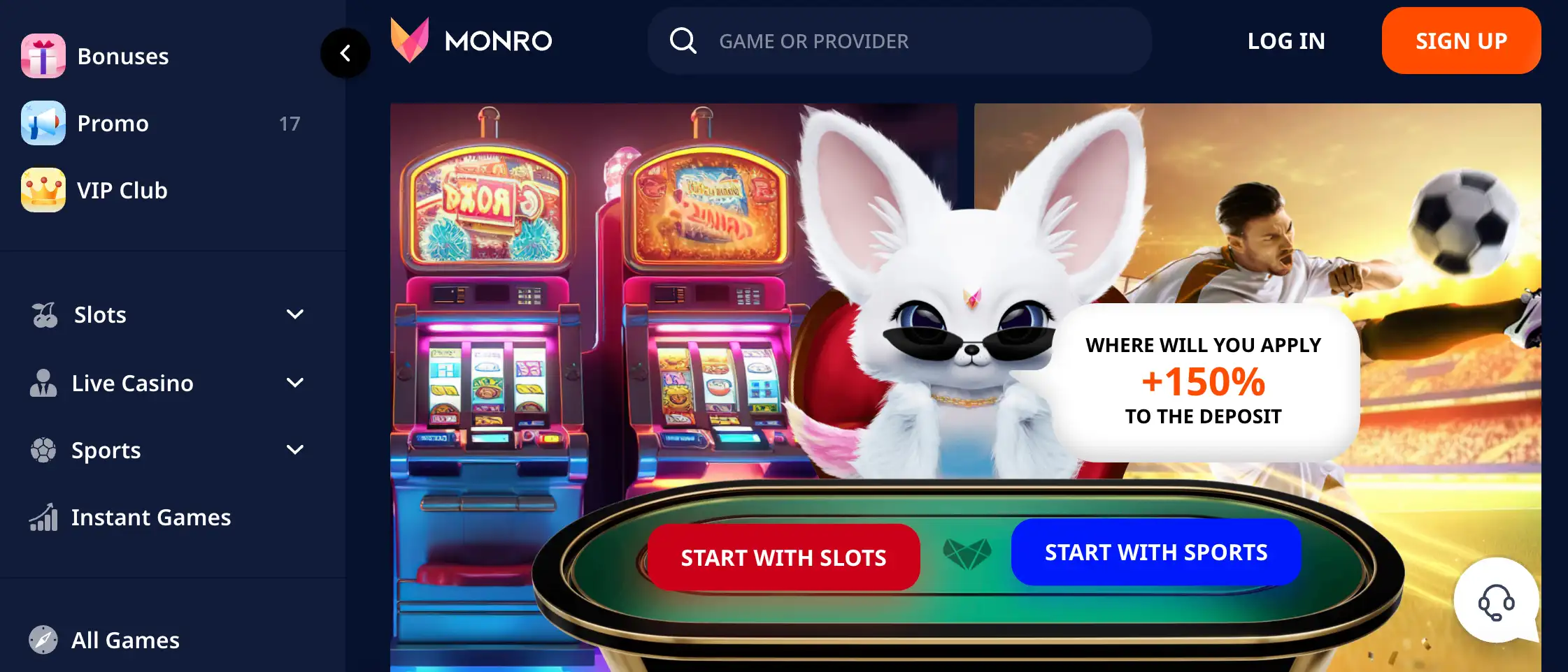 Monro Casino homepage