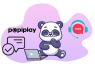 Cartoon panda sitting in front of a laptop with 