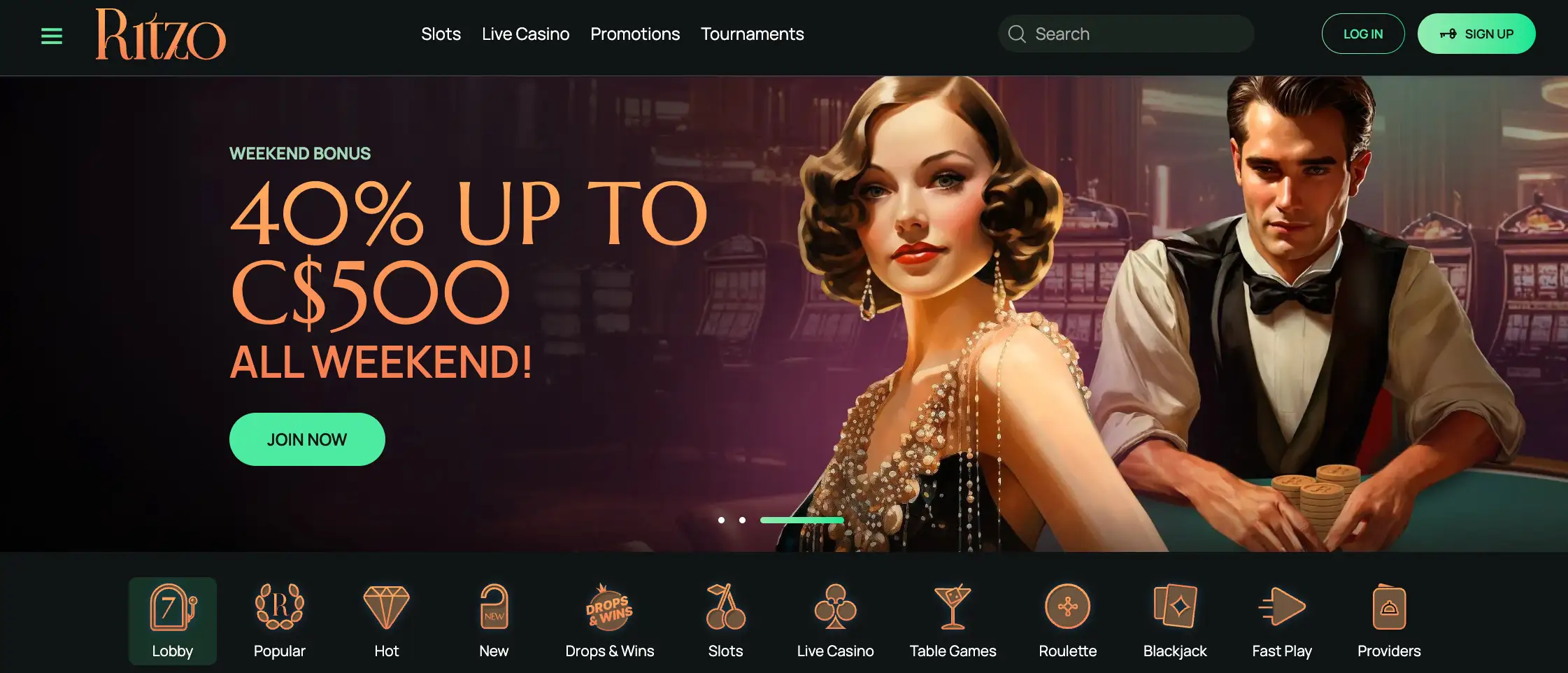 Ritzo casino homepage