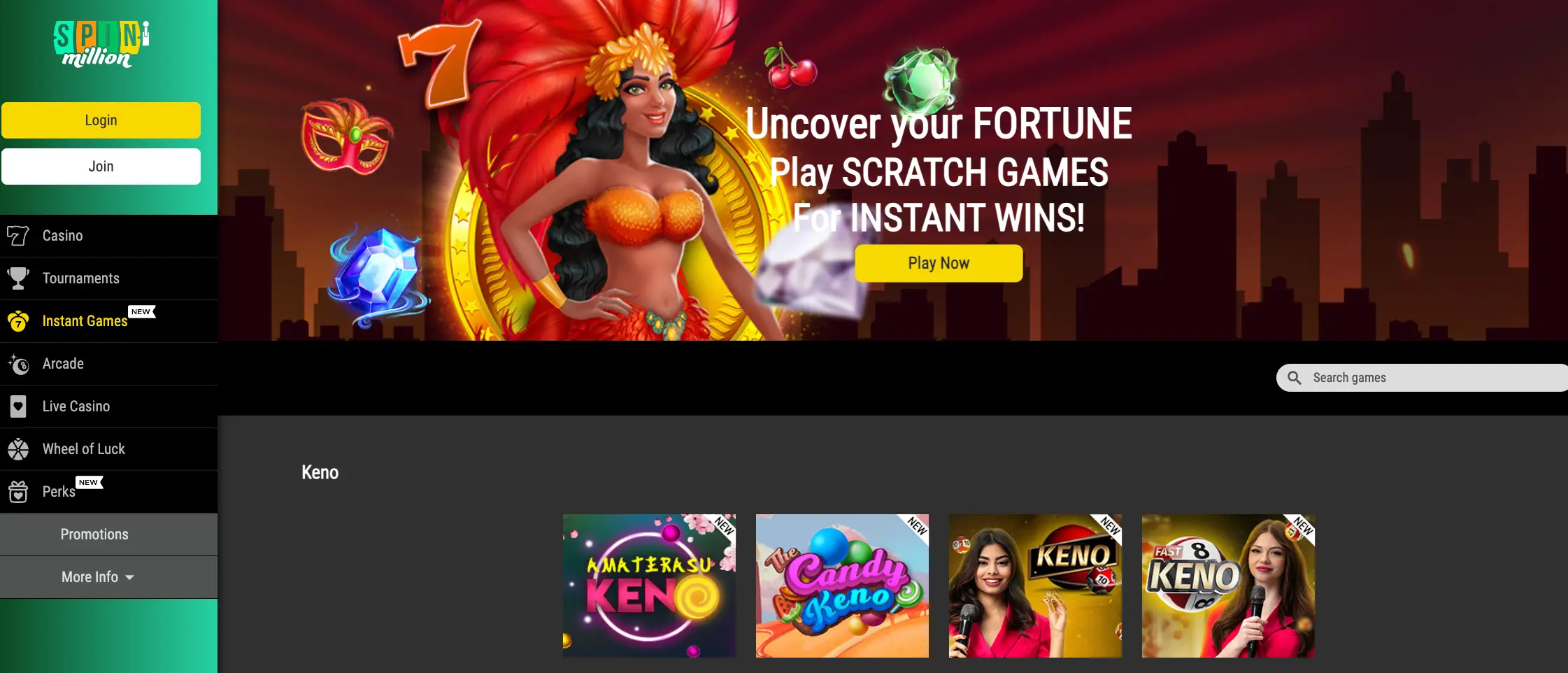 Spin million homepage