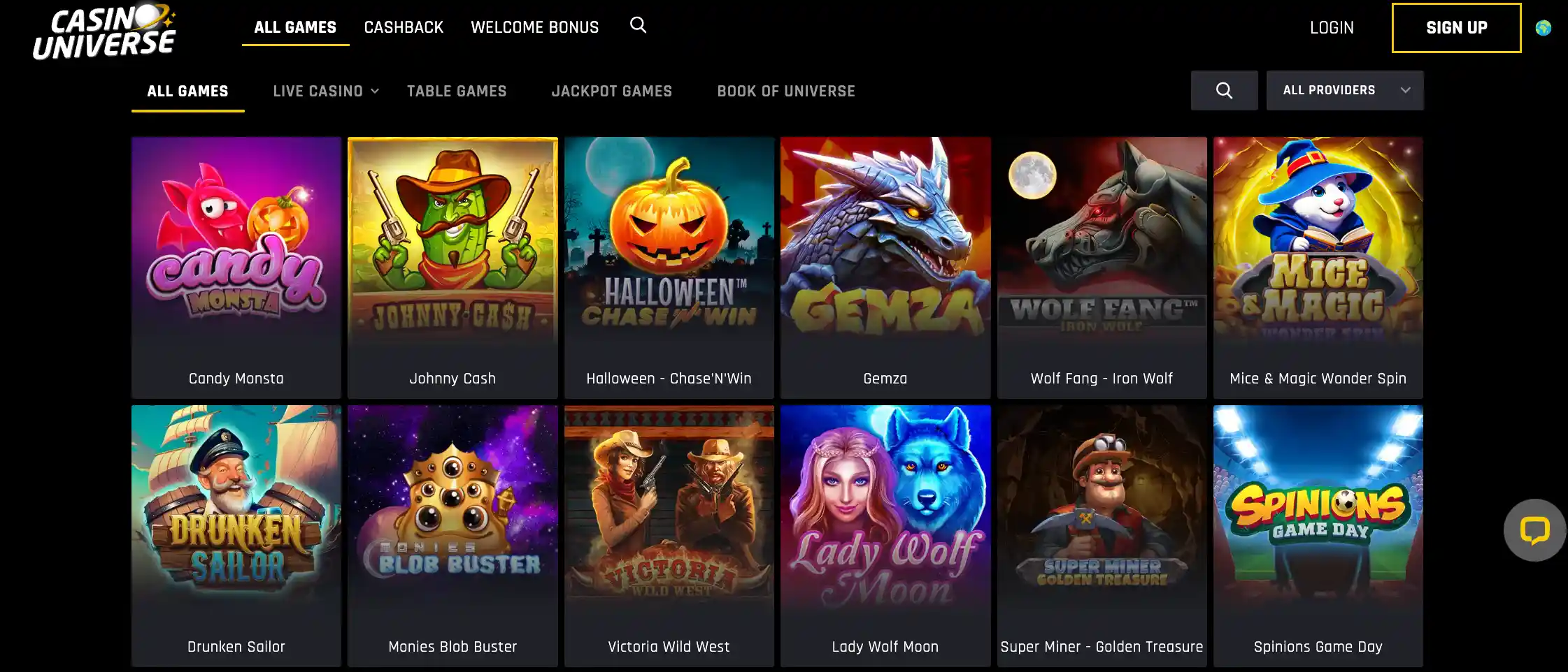 Casino Universe games section