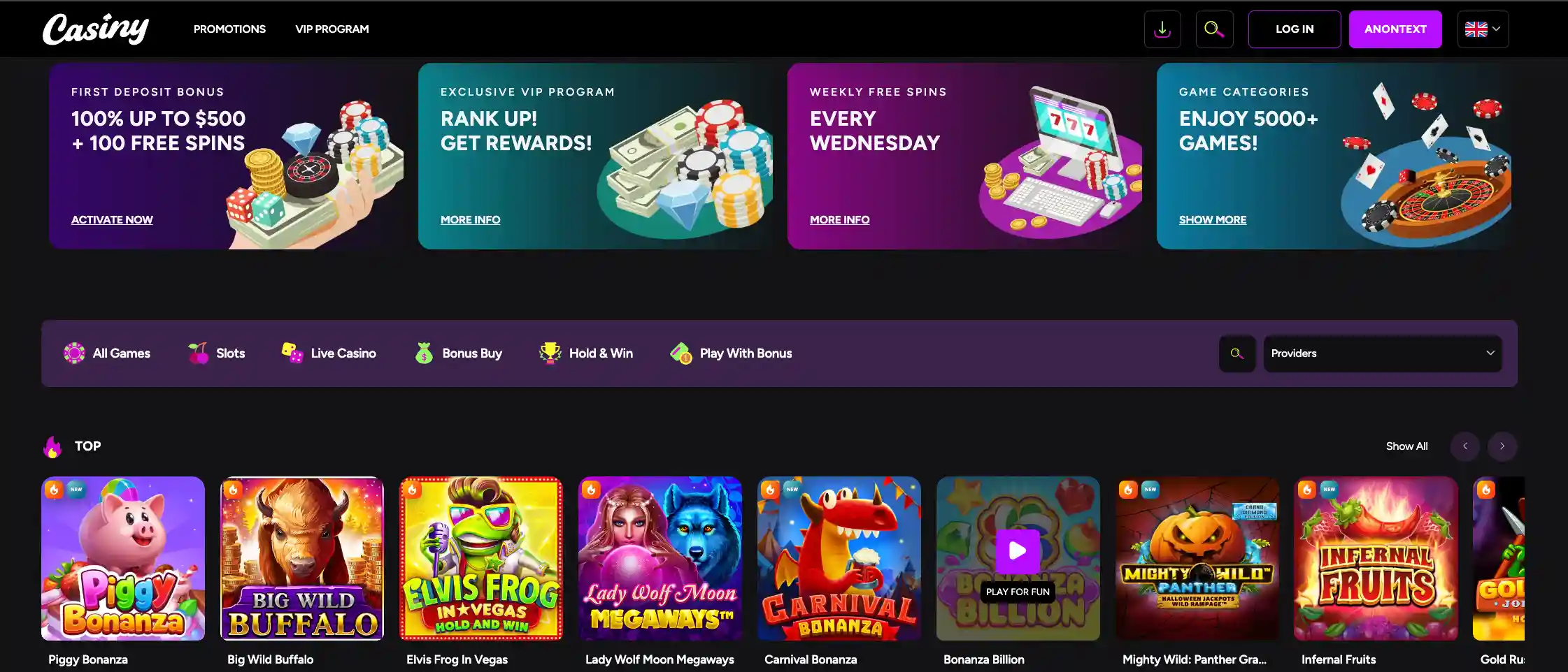 Casiny casino homepage