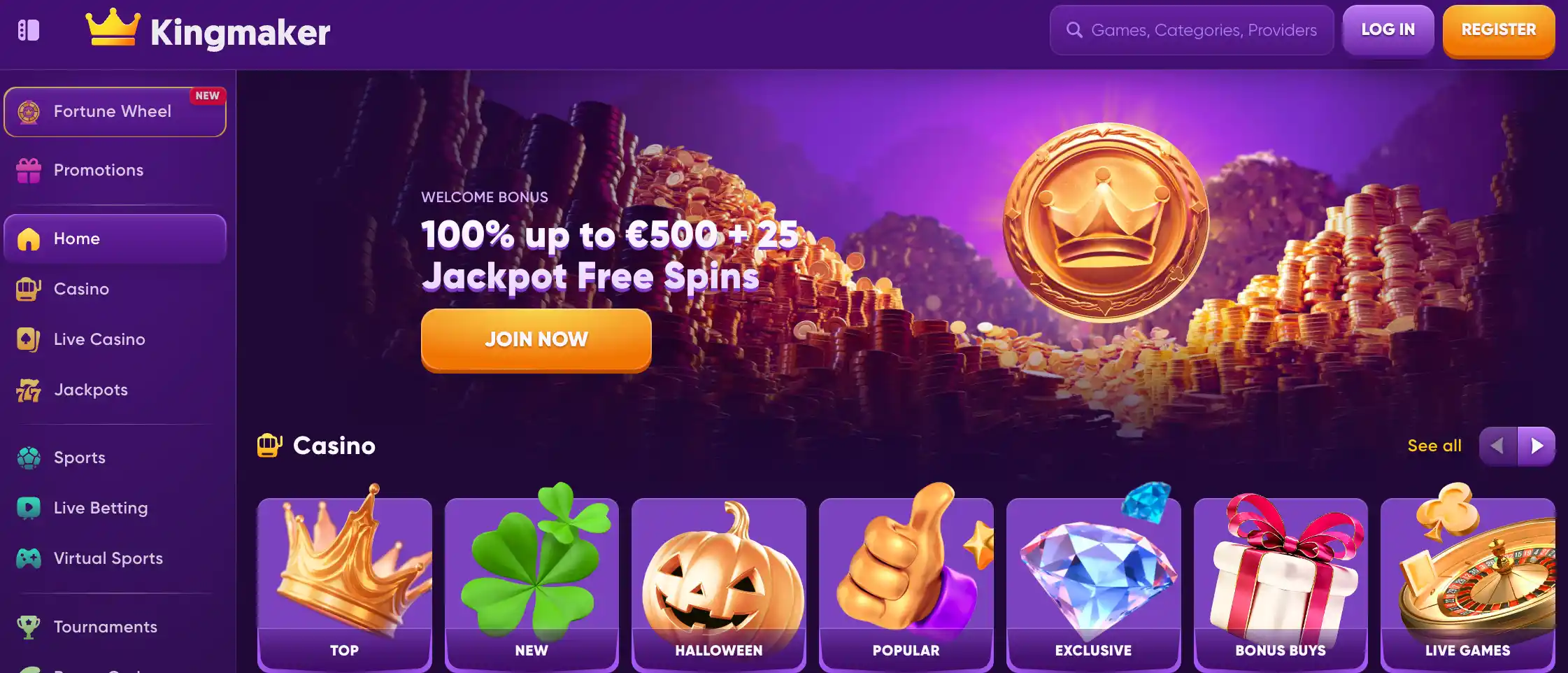 Kingmaker casino homepage