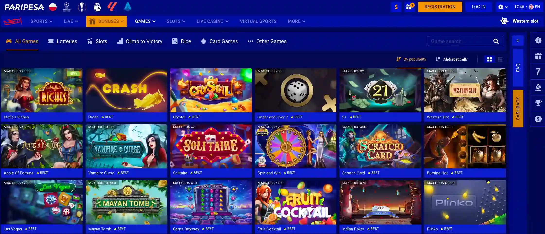 Paripesa casino games