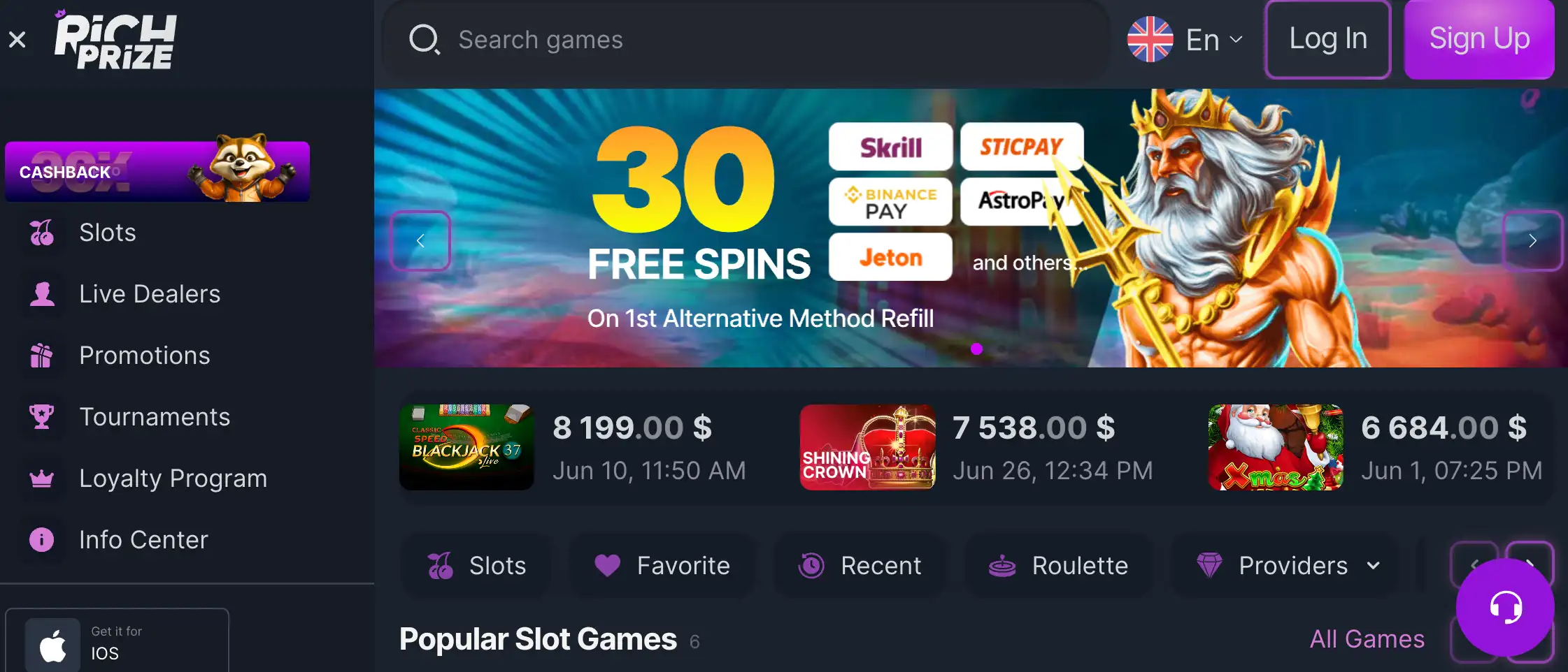 Rich Prize Casino Homepage