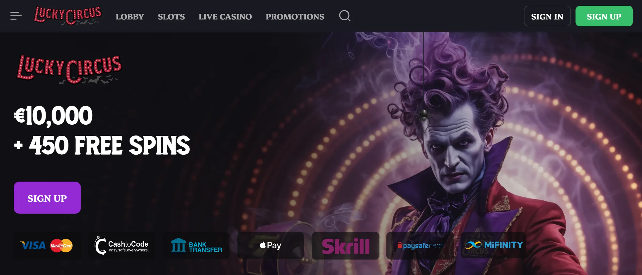 Lucky Circus Casino homepage