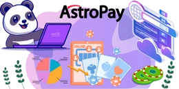 Panda with cards, laptop, graphs and AstroPay logo