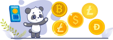 Panda with bunch of different cryptocurrencies