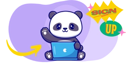 Panda with "sign up" text and a yellow arrow