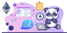 Panda with laptop, graphs and ethereum symbol