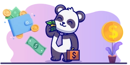 Panda with a necktie holds a money bag