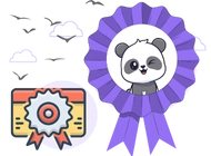 Panda face in a purple badge