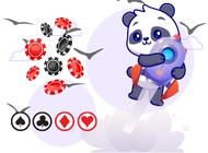 Panda elevates with a rocket and there is poker chips next to it