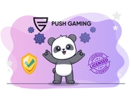 Panda with push gaming check mark licenced text