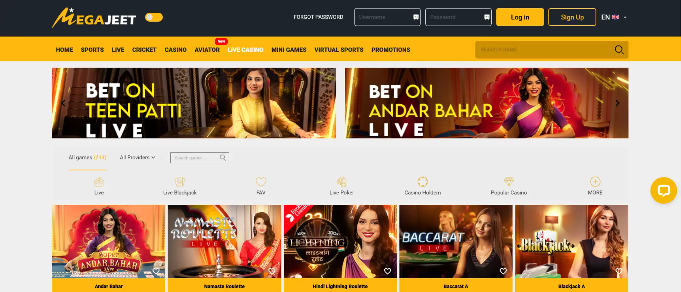 Megajeet Live Casino Games