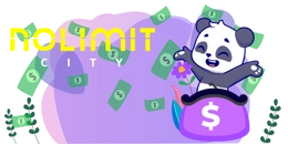 A cute panda is sitting inside a money bag, with money falling from the sky. The text "Nolimit City" is displayed above the panda.