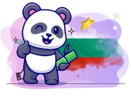 A happy panda winking and giving a thumbs up, holding a piece of bamboo in front of the Bulgarian flag.