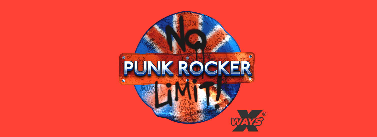 Logo for Punk Rocker: No Limit, featuring a grungy Union Jack design with graffiti text and a bold, metallic title.