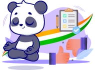 Panda meditating, India flag, checklist, thumbs up/down