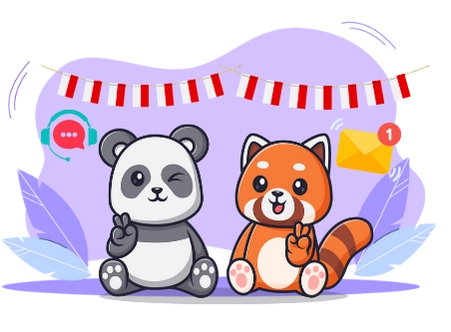 Two cute cartoon animals, a panda and a red panda, waving in front of Monaco flags, suggesting a sense of celebration and togetherness.