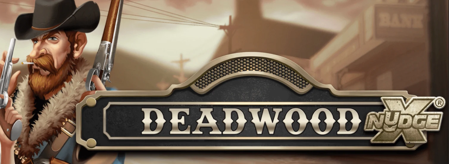 Logo for Deadwood xNudge, featuring a cowboy with a rifle and cigarette, set against a rustic western town backdrop.