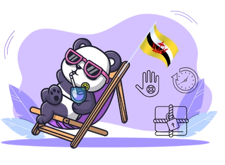 Happy panda cartoon character celebrating a casino win, relaxing on a beach chair with sunglasses, a drink, and a flag.