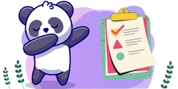 Cute panda doing the dab next to a clipboard with a checklist