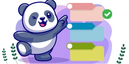 Panda makes a choice, colored boxes, checkmark