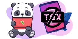 A surprised panda is looking at a laptop screen with a crossed-out "TAX" symbol.