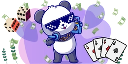 Cool panda with dice, cards, and money