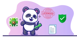 A cute panda holding a diploma and giving a thumbs up, with licensed and secure icons