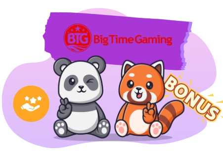 Big Time Gaming logo with two cute pandas, one giving a peace sign and the other holding a 