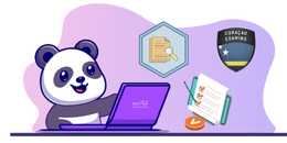 A curious panda investigates documents with a magnifying glass, ensuring the quality of Curacao casinos.