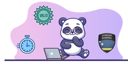 A panda with glasses using a laptop, surrounded by a "Valid" badge and a Curacao logo