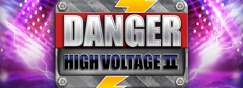 Danger High Voltage 2 slot game logo, featuring a metallic sign with a lightning bolt and the game title.