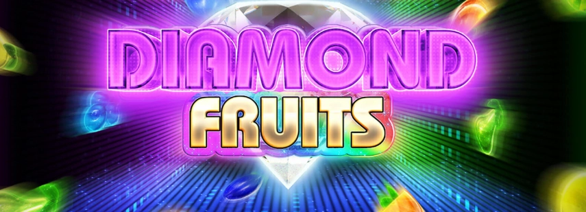 Diamond Fruits slot game logo, featuring a sparkling diamond and colorful fruits.