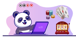 Cute panda playing online casino games on a laptop