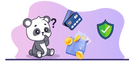 Confused panda with payment options and a secure shield