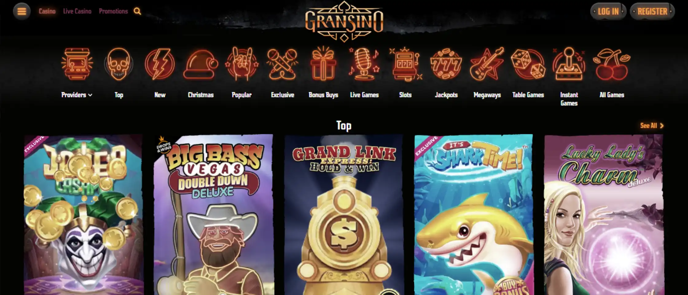 Gransino Casino UI and UX